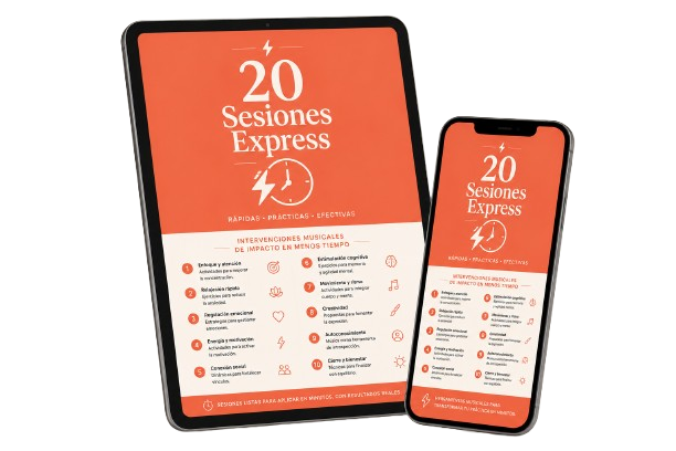 Mockup del bono: 20 Sesiones Express de Musicoterapia
